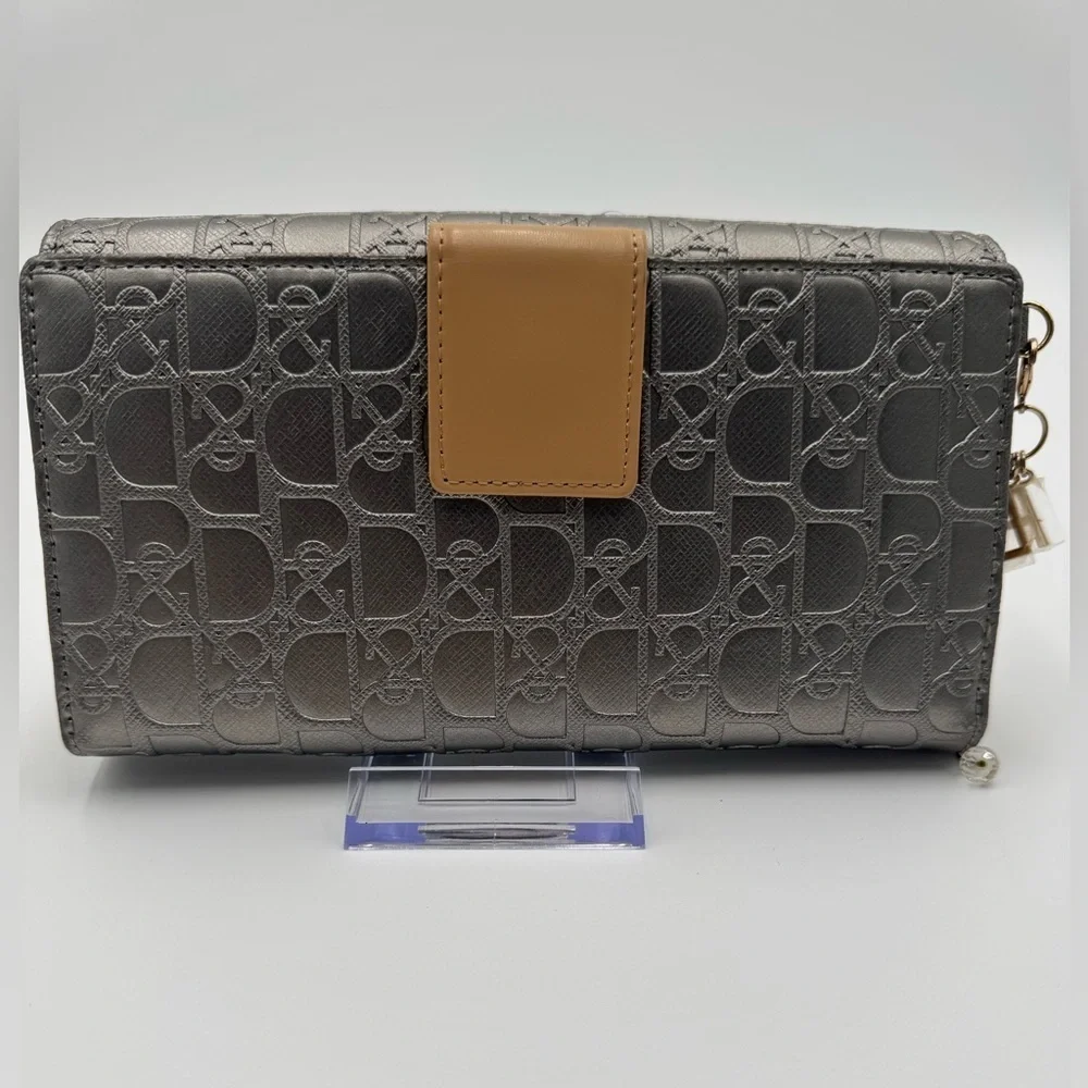 Pinky & Dianne Monogram Organizer Wallet Silver Taupe Tan Charm NEW
